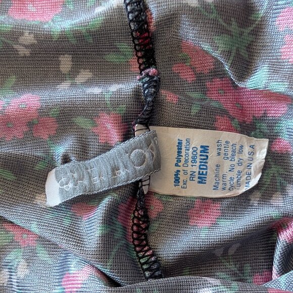 Y2K Lace Tank Top Black with Red Rose Print Romantic Floral Tank Lace Hem Size M - Picture 9 of 9